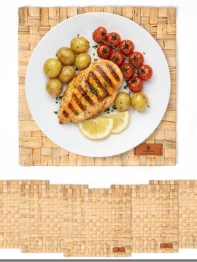 Davigreen Natural Water Hyacinth Placemats, Handwoven Square Table Mats, dining